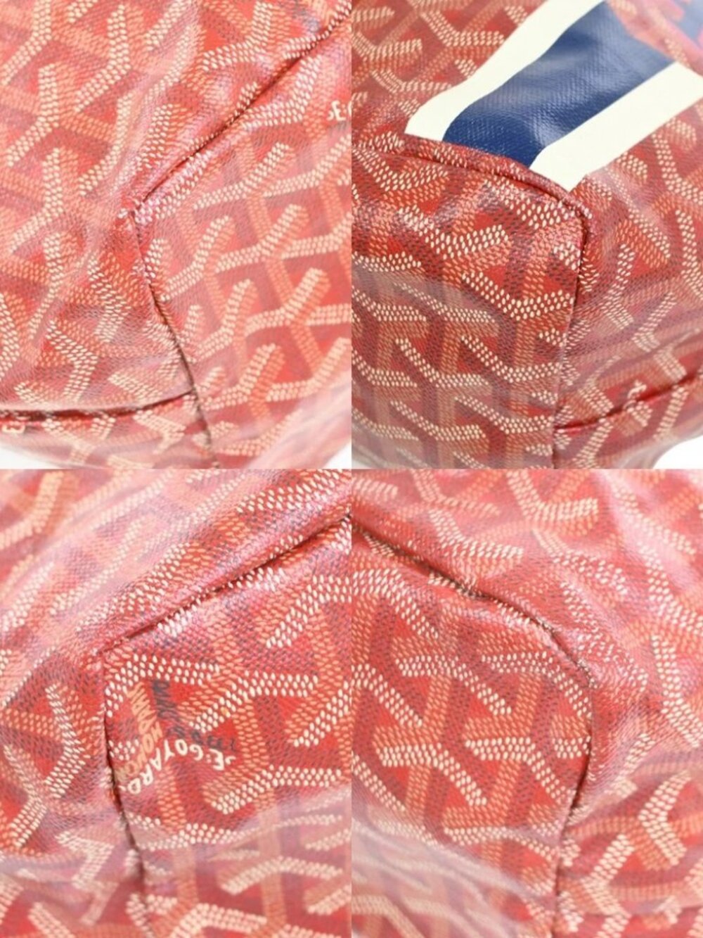 GOYARD Saint Louis PM stripe initial Tote Bag Pouch Red Canvas Leather - Picture 7 of 15